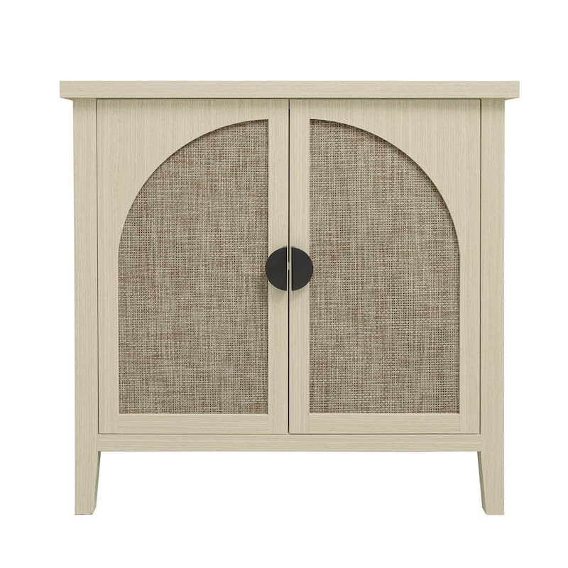 Roomfitters Rattan 2 Door Storage Cabinet, Accent Sideboard Buffet Cabinet with Adjustable Shelves, Natural