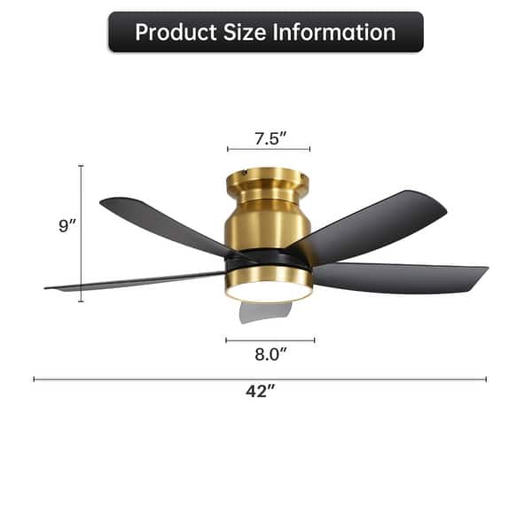 dimension image slide 5 of 8, Sofucor 42/52 Inch Low Profile Flush Mount Ceiling Fan with Light,Remote Control,Solid wood/ABS Blades,Reversible Quiet DC Motor