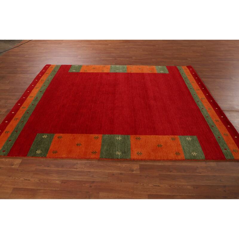 Red Gabbeh Indian Area Rug Handmade Wool Carpet - 5'11"x 7'11"