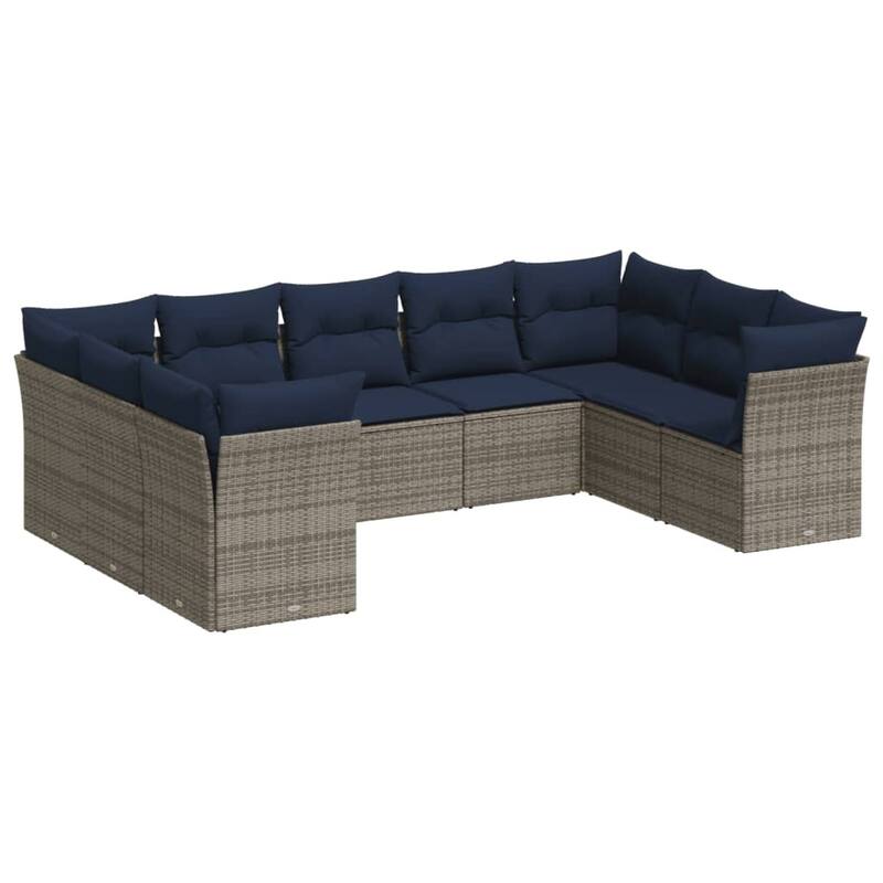 vidaXL 9/10 Piece Patio Sofa Set with Cushions Black/Brown/Gray Poly Rattan - 21.7 x 24.4 x 27.2