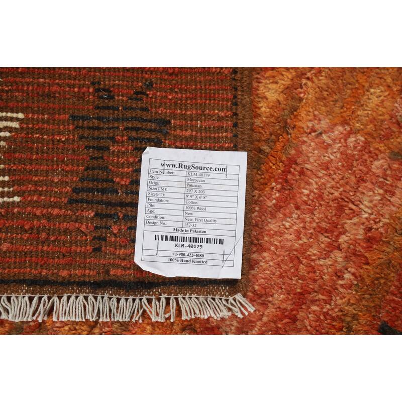 Orange Moroccan Oriental Area Rug Hand-Knotted Wool Carpet - 6'8" x 9'9"