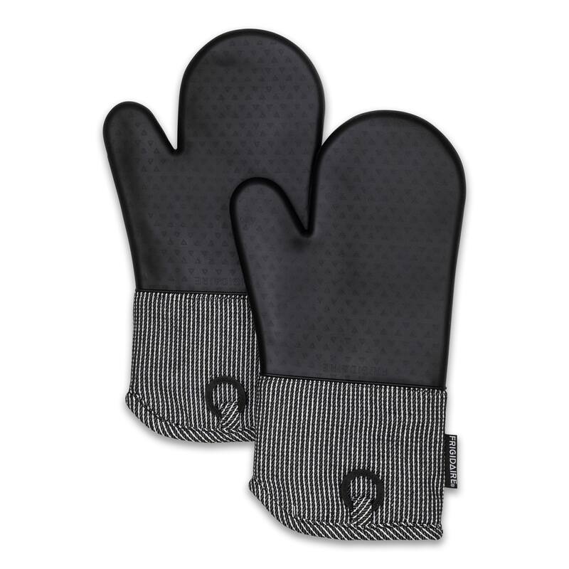 Black Heat Resistant Thick Soft Quilted Lining Kitchen Oven Glove Mitts With Silicone - 1 Pair