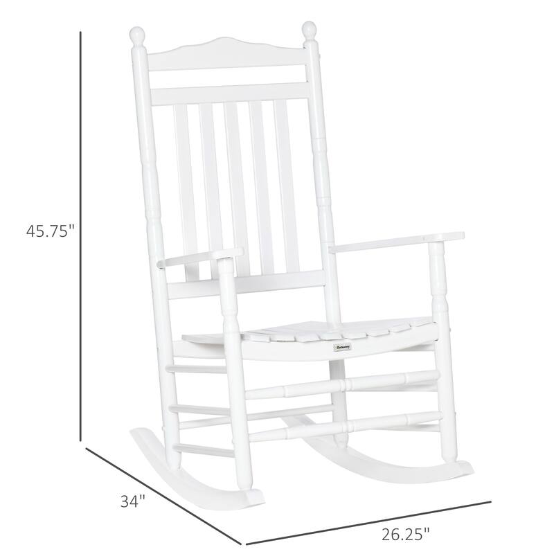 Outsunny Traditional Wooden High-Back Rocking Chair for Porch, Indoor/Outdoor