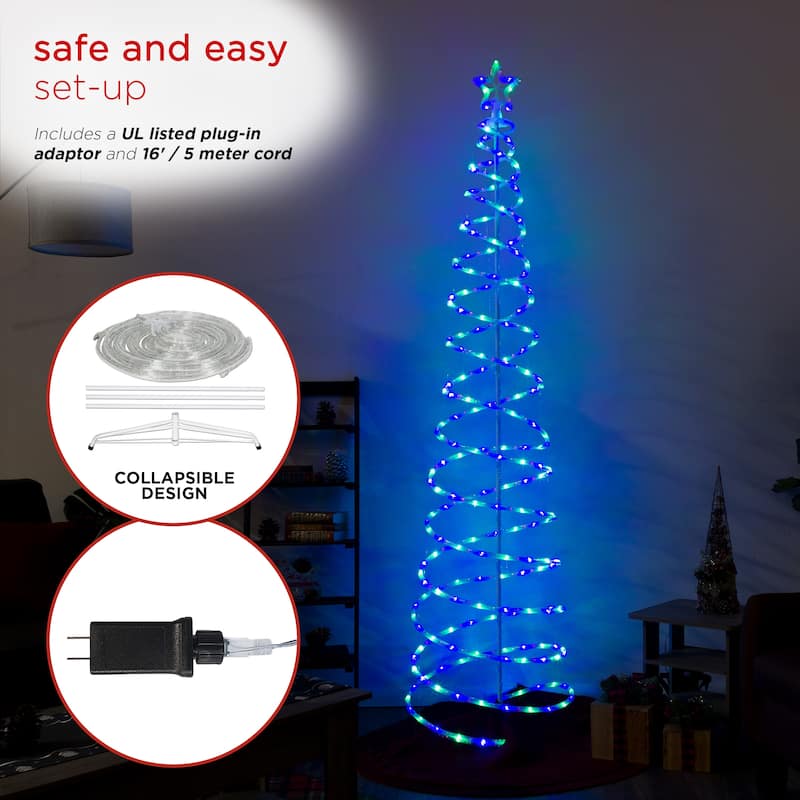 Alpine Corporation Indoor/Outdoor Artificial Spiral Christmas Tree with Multi-Color LED Lights - White