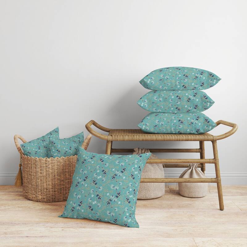Songbird Flora Parade Faux Suede Reversible Throw Pillow Cyan and Blue