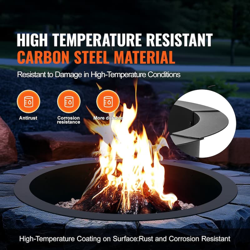 Black Carbon Steel Round Ring Fire Pit Perfect for Outdoor Special Events or Holiday Gatherings