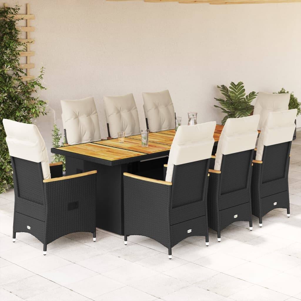 vidaXL Bistro Set Black PE Rattan, Powder-Coated Steel, Solid Acacia Wood - 35.4 x 94.5 x 29.5