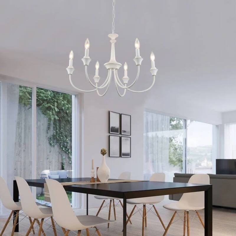6-Light Modern Chandelier , Farmhouse Candle Chandelier for Dining Room Living Room Bedroom Kitchen - W24.4"x H15.55"