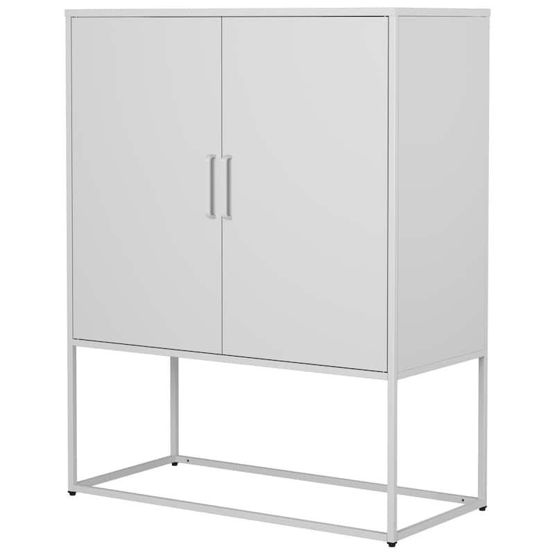 Heavy Duty Metal Buffet Sideboard Modern Steel Storage Cabinet with 2 Shelves, Free Standing Accent Cabinet with Magnetic Doors
