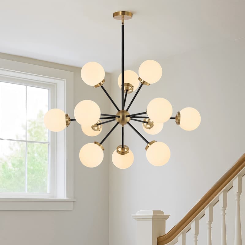 GetLedel 12-Light Modern Sputnik Sphere Chandelier with Glass Globe Shades - 39.5"