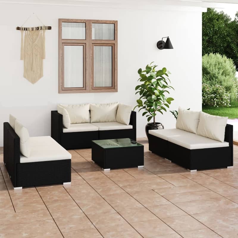vidaXL Patio Lounge Set Outdoor Sectional Sofa Set Table Garden Poly Rattan - 27.6" x 27.6" x 23.8" - Cream 7 Piece