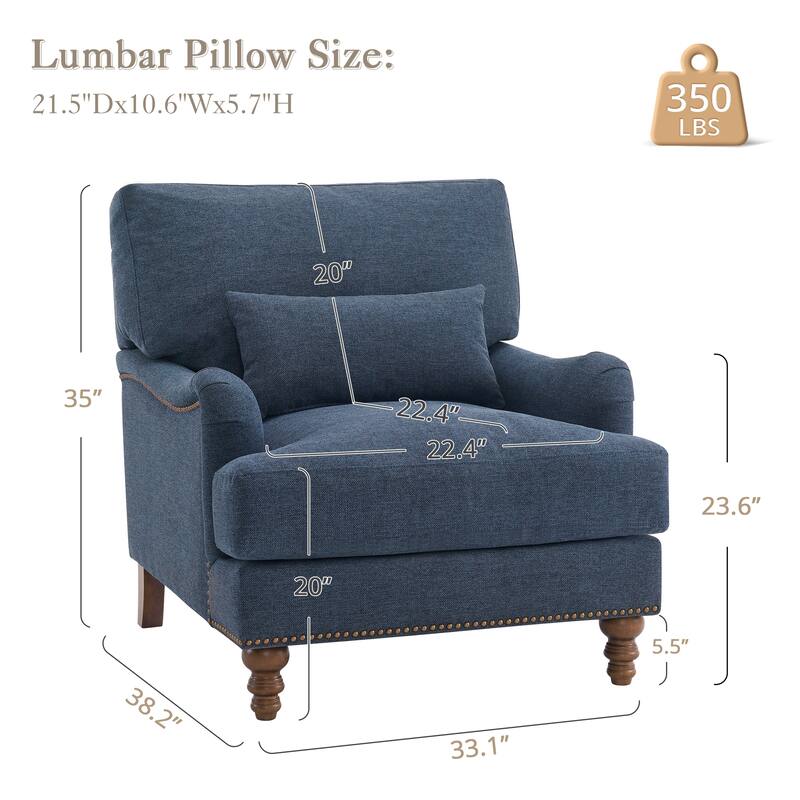 Upholstered Accent Chair with Solid Wood Legs and Pillow for Living Room Seating