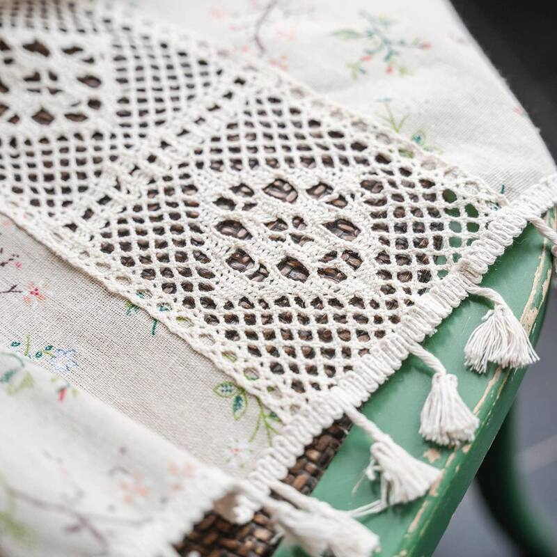 Boho Curtains, 63 inch Length 2 Panels Set Cotton Linen Semi Blackout Farmhouse Window Curtains with Tassel & Rod Pocket