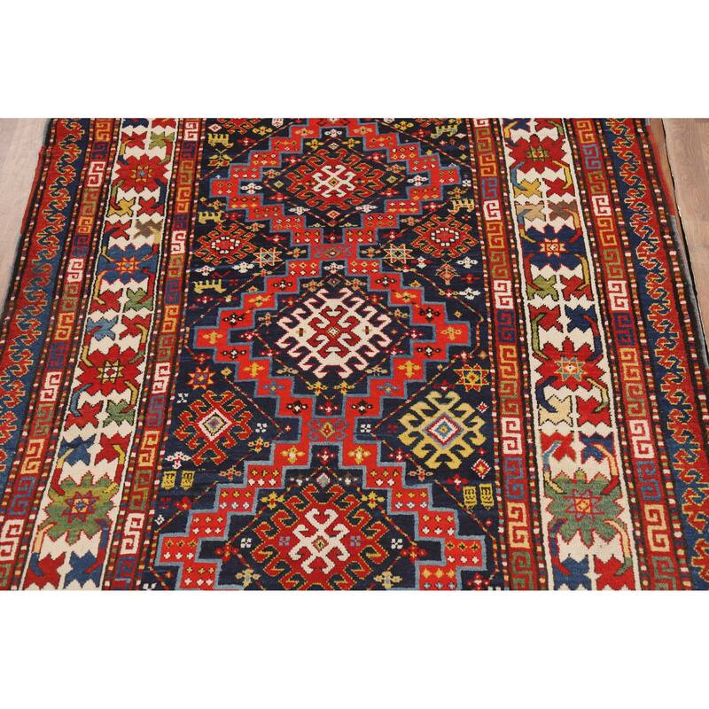 Vegetable Dye Kazak Oriental Antique Area Rug Handmade Wool Carpet - 4'10" x 9'2"