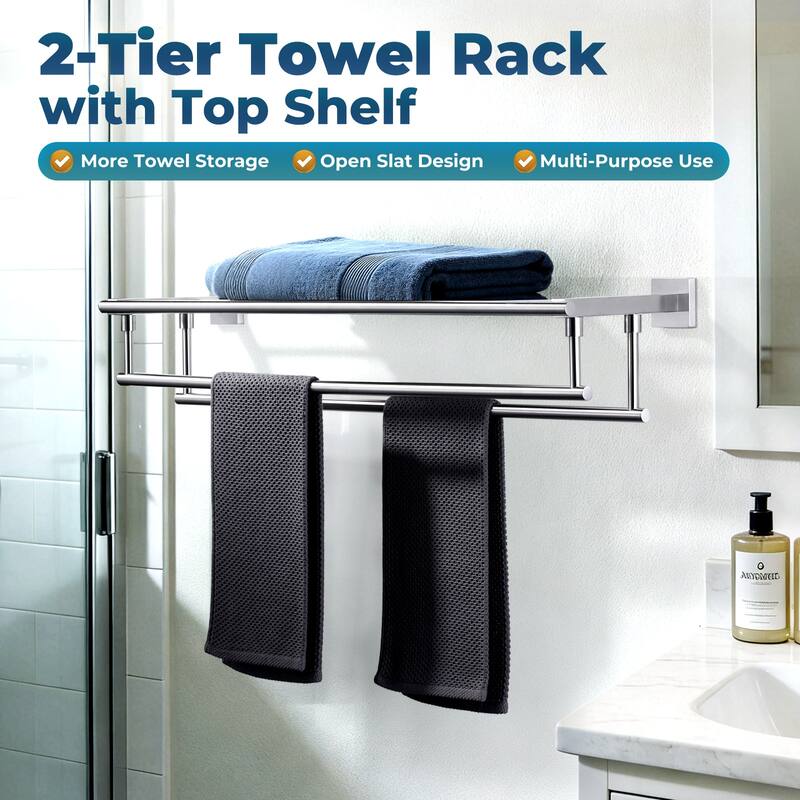 WOWOW Two Towel Holders Wall mounted Towel Rack
