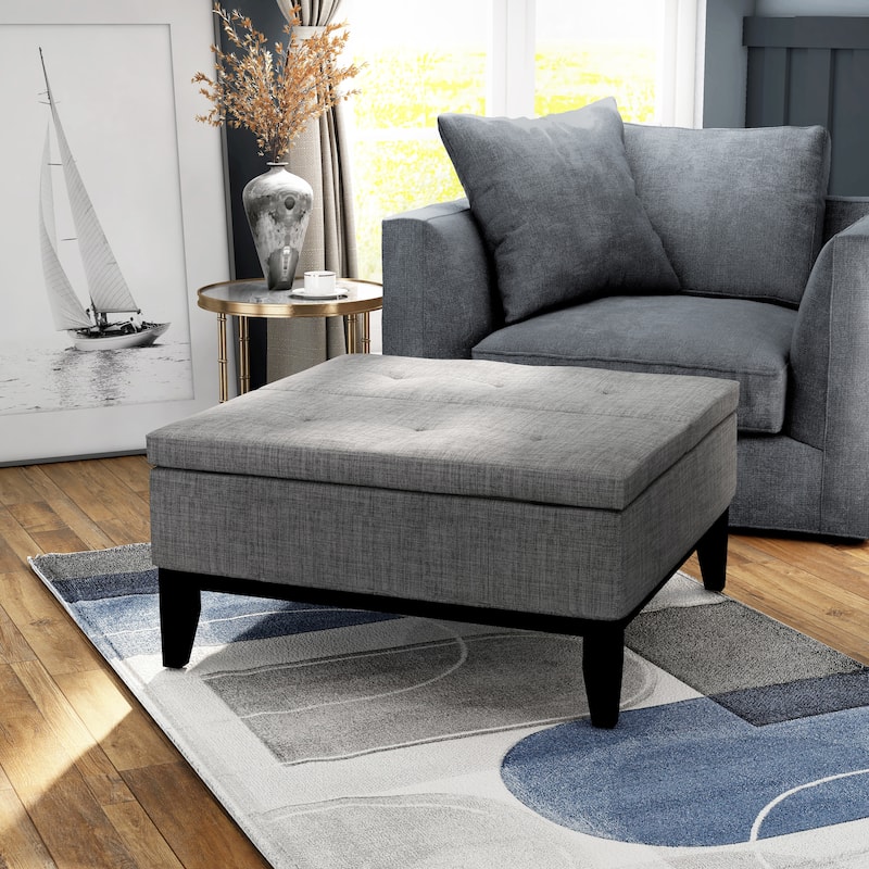 Atkinson Transitional Linen Split-top Storage Cocktail Ottoman by Furniture of America - Light Grey