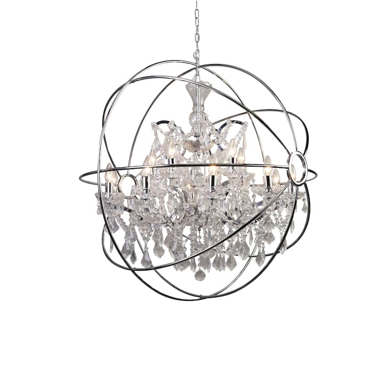 15-Light Chrome Cage Chandelier With Clear Hanging Crystals