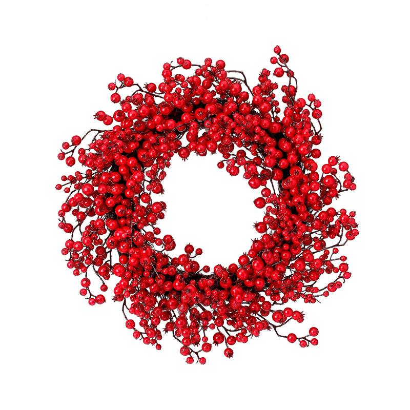 24" Mixed Size Berry Wreath - Red - 24-Inch