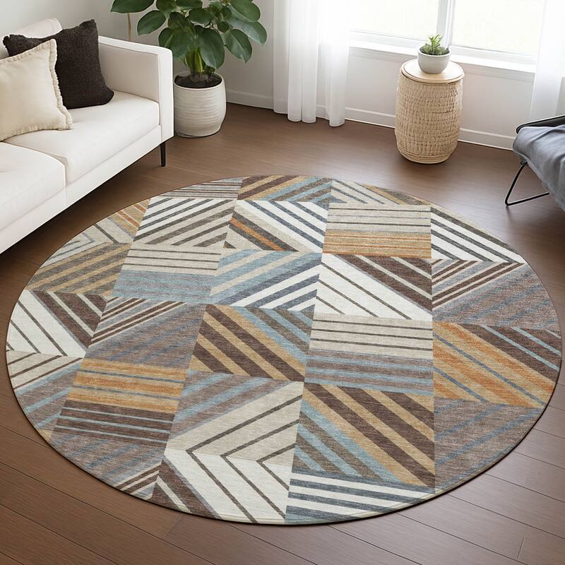 Machine Washable Indoor/ Outdoor Geo Mosaic Chantille Rug