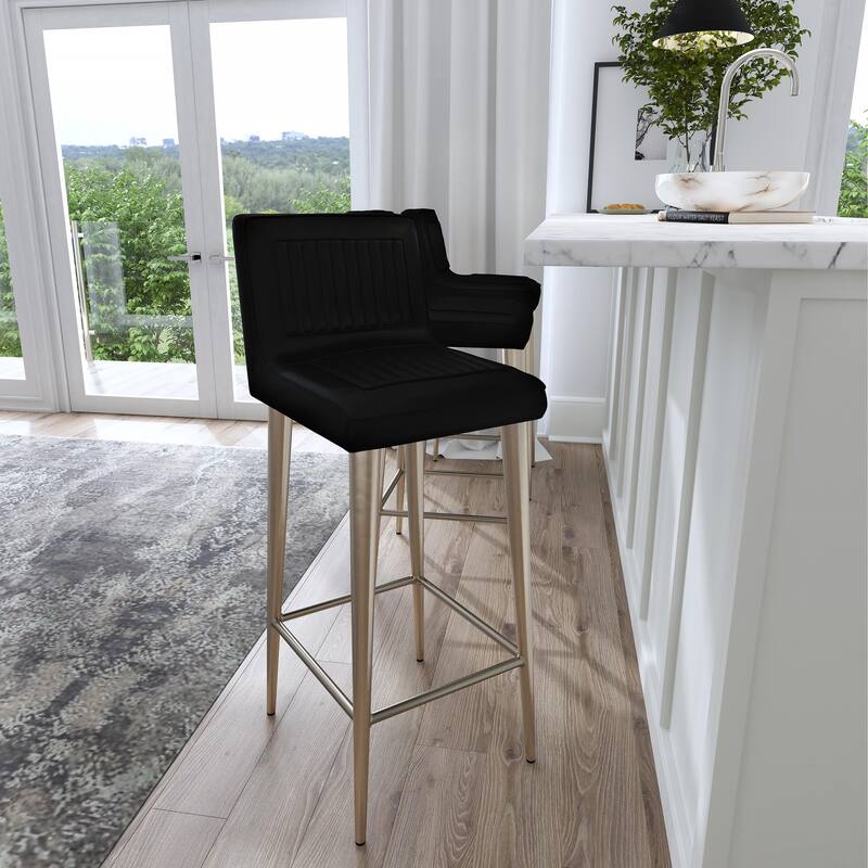 Maxwell 32 in. Seat Height Leather and Iron Bar Height Stool with Back - Black