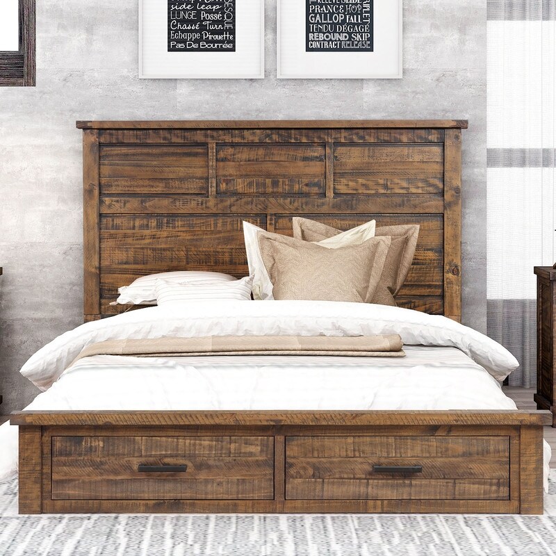 Wooden King Platform Bed With Drawers Twin Rustic Platform Bed With Storage  Reclaimed Queen Bed With Headboard 