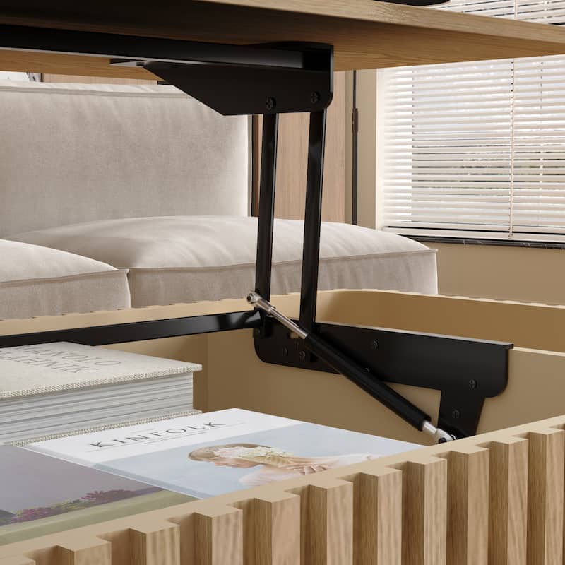 Roomfitters 47" Lift Top Coffee Table, Solid Wood Fluted Center Table with Roman Legs & Hidden Storage