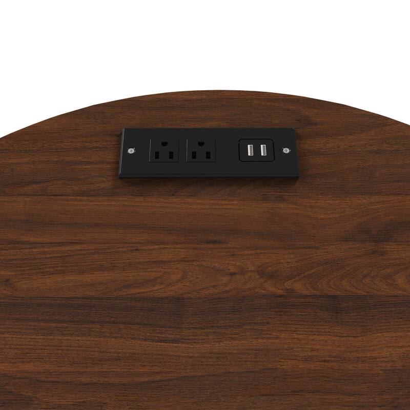 Roomfitters Round Nightstand with Charging Station, Mid Century Modern End Table with Sliding Door and USB, Walnut Finish