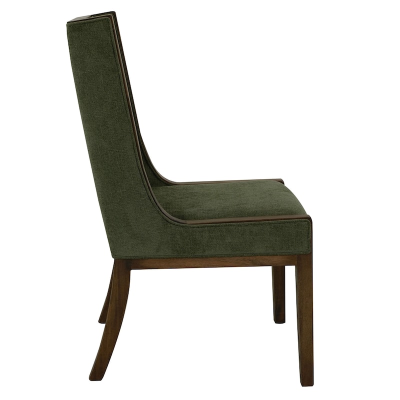 Okai Dining Chair Set of 2, Olive Green Polyester Wingback, Brown Wood