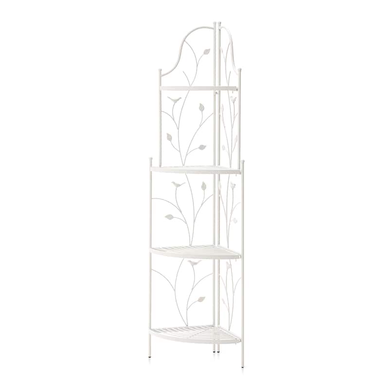 Glitzhome 4-Tiers Multifunctional Metal Corner Plant Shelf Bakers Rack Folding Planter Stands Flower Pot Shelving