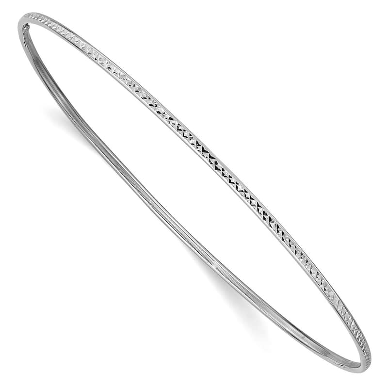 Curata 10k Yellow, Rose or White Gold 8" 1.5mm Diamond Cut Thin Slip on Bangle Bracelet - White