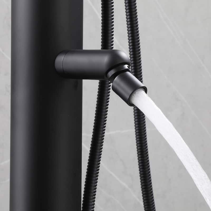 47"H Stainless Steel Floor Mounted Outdoor Shower Faucet with Footwash Spout