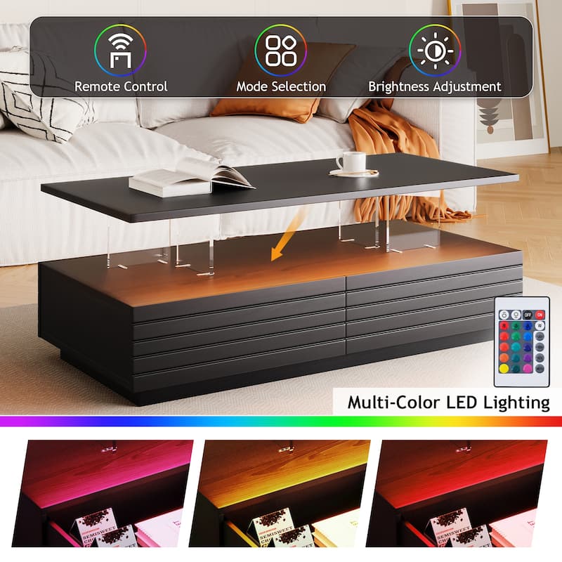 47.2" MDF LED Coffee Table with Multi-Color Lighting and Two Drawers