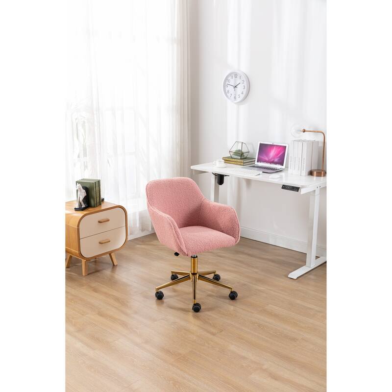 Modern Upholstered Home Office Chair with Adjustable Height & Gold Metal Legs, 360° Swivel