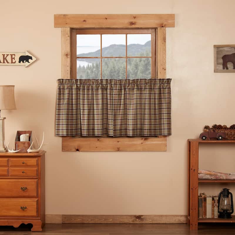 Kitchen Curtains VHC Wyatt Tier Pair Rod Pocket Cotton Plaid