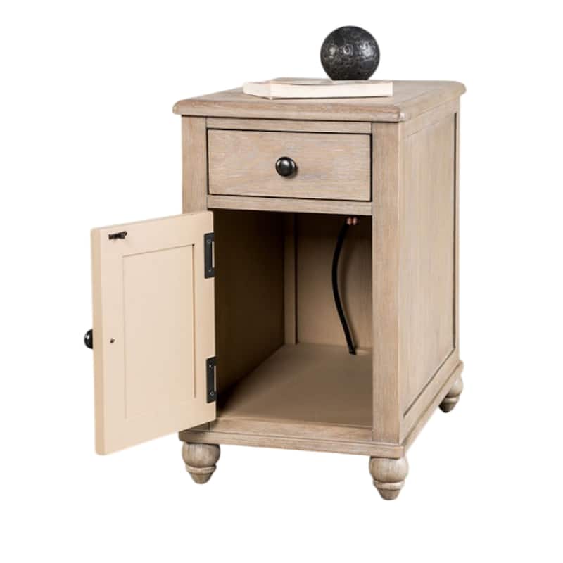Cherie Side End Table, 1 Drawers 1 Door, Light White Wash, 24 Inch