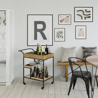 WYNDENHALL Lintz 29 inch Industrial Contemporary Bar Cart in Natural - 15" d x 28.5" w x 31" h