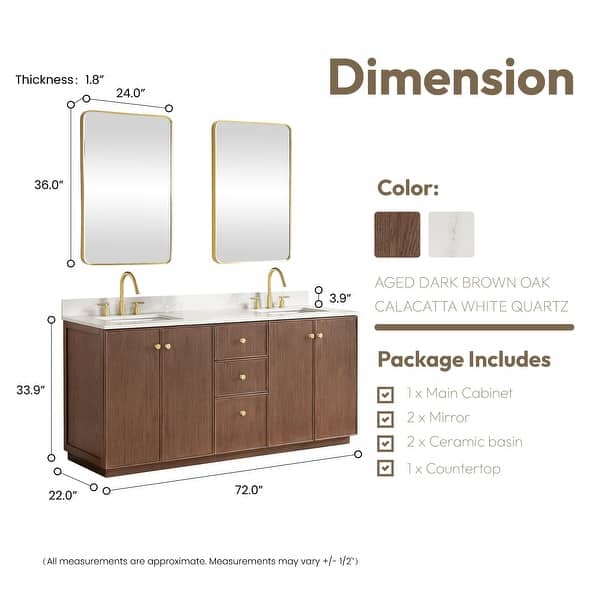 dimension image slide 3 of 13, Oza Bath Vanity with Quartz Stone Top and Mirror