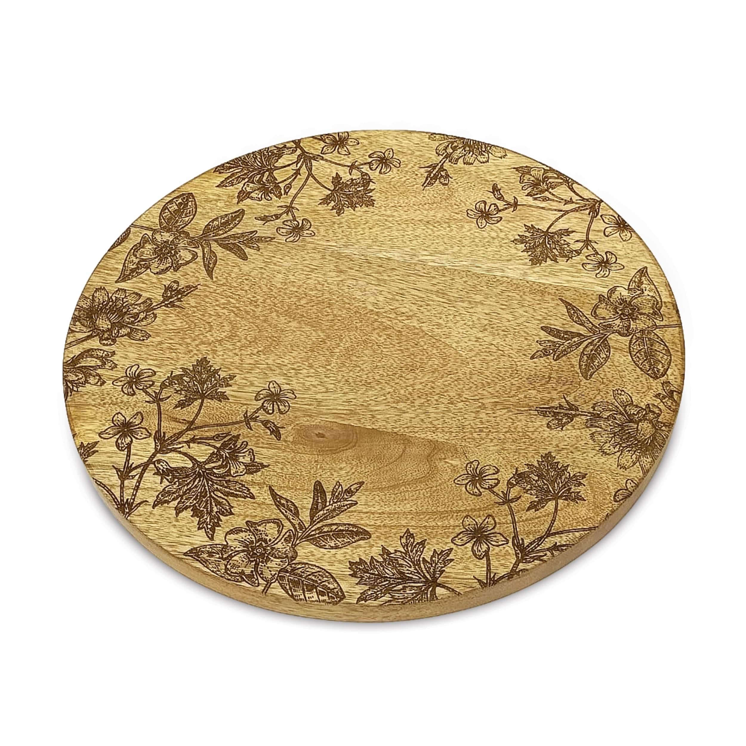 Floral Etched Mango Wood Tray (Set of 2)
