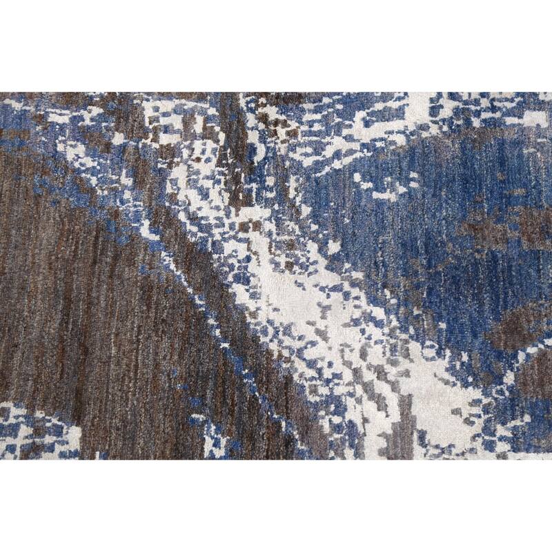 Wool/ Silk Vegetable Dye Modern Abstract Oriental Runner Rug Handmade - 3'0" x 12'3"