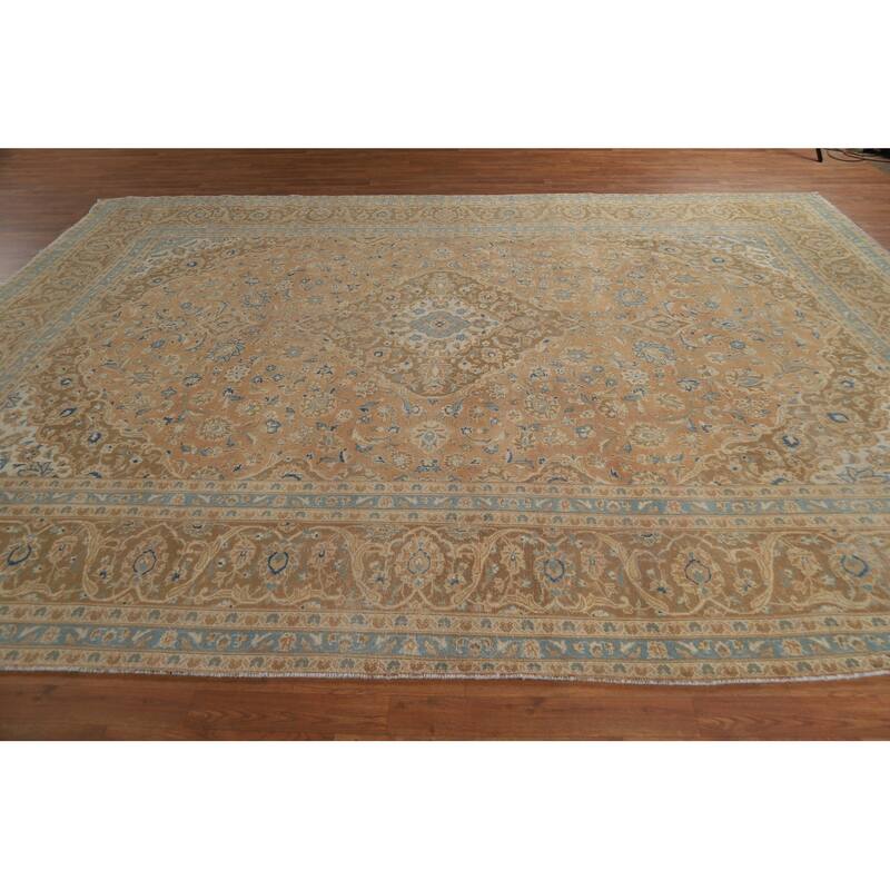 Traditional Mashad Persian Area Rug Handmade Floral Wool Carpet - 9'7" x 12'9"