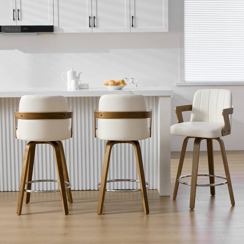 Upholstered Wood Swivel Counter Height Barstool with Arms - 37.8"H x 18.7"W x 19.29"D