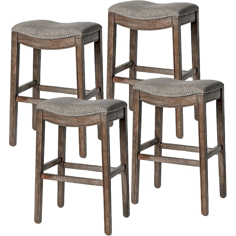 Maven Lane 31" Adrien Saddle Kitchen Bar Height Stool - N/A - Set of 4 - Walnut
