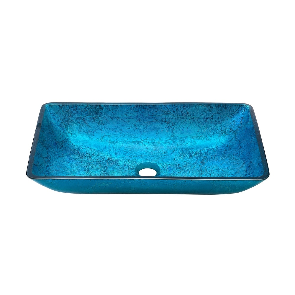 Vincennes Rectangular Glass Vessel Sink With Faucet, Ocean Blue - 22.2" x 14" 4.35"