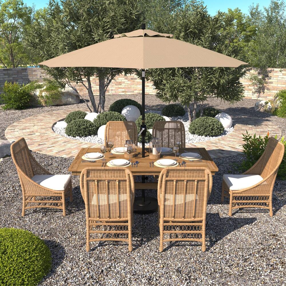 California Umbrella 9' Round Crank Lift Push Button Tilt Black Aluminum Patio Umbrella with Sunbrella Spectrum Dove Fabric