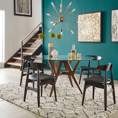 Sheeba Round Mid-Century Modern Walnut 5-piece Dining Set by iNSPIRE Q Modern