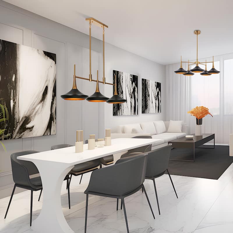Conia Modern 3-Light Linear Chandelier Black Gold Island Pendant Lights - 34.6"Wx9"Dx11.8"H