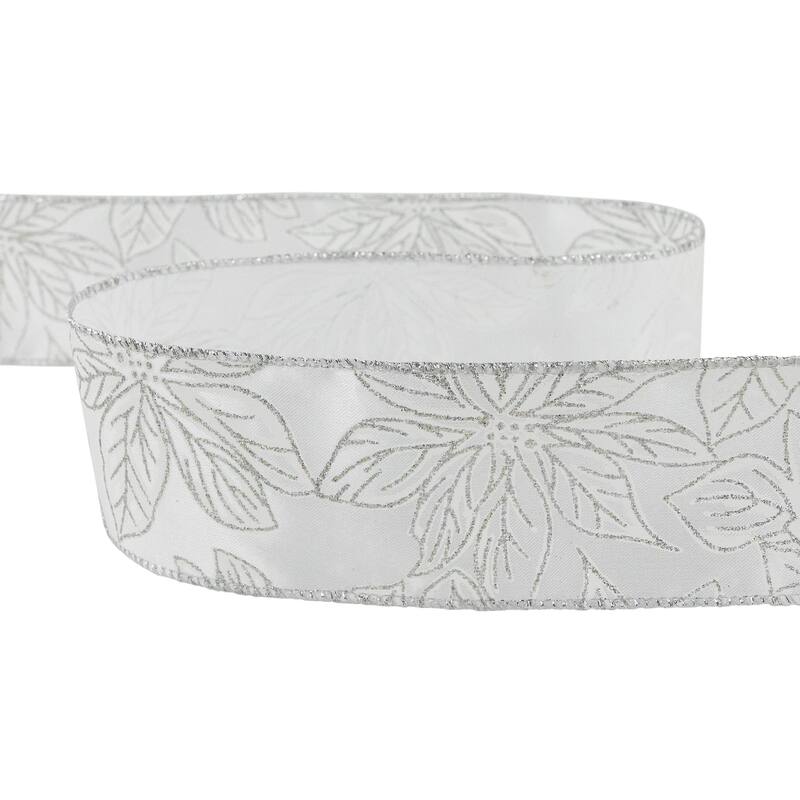 Shimmering Silver Floral Wired Craft Christmas Ribbon 2.5" x 10 Yards