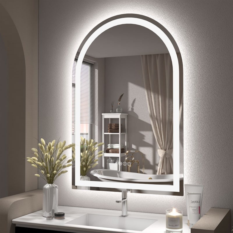 Arched LED Bathroom wall Mirror Front and Backlit light Anti Fog with 3 Year Warranty - 24x36