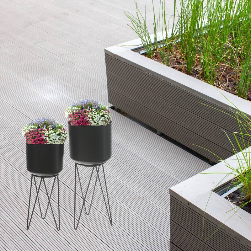 Planters With Tripod Stand Black Set of 2
