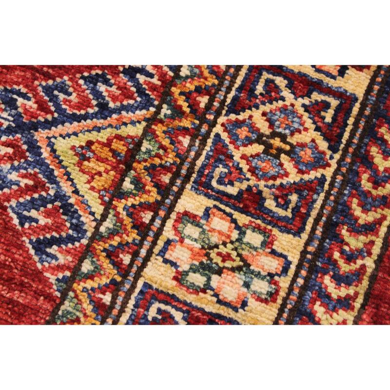 Tribal Super Kazak Caspian Red/Beige Hand Knotted Wool Rug - 2'0'' x 2'10''